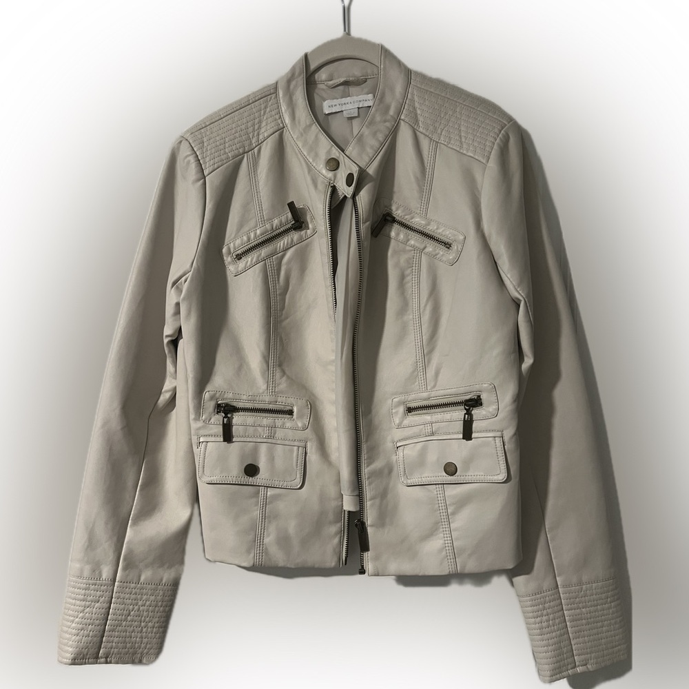 Soft Buttery Faux Biker Cream Lether Jacket Size Small - Picture 2 of 11